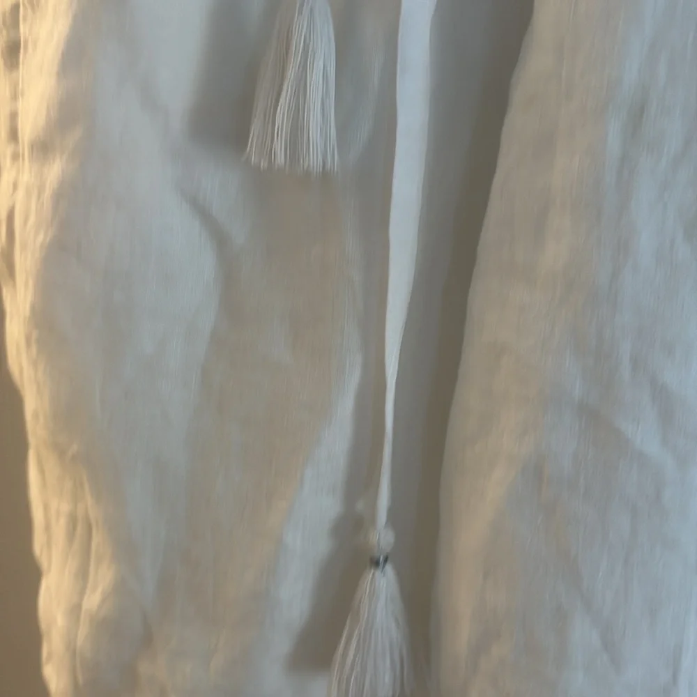 Women’s linen white pants wide leg elastic wasit with tassel tie